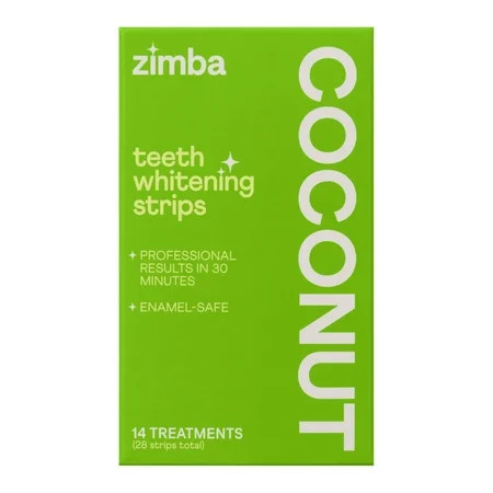 Zimba Teeth Whitening Strips, Enamel Safe Vegan Teeth Whitener, 28 Strips, 14 Treatments, Coconut | Walmart (US)