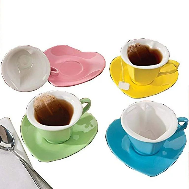 8 PIECE CERAMIC MULTI-COLOR HEART CUP AND SAUCER SET | Walmart (US)