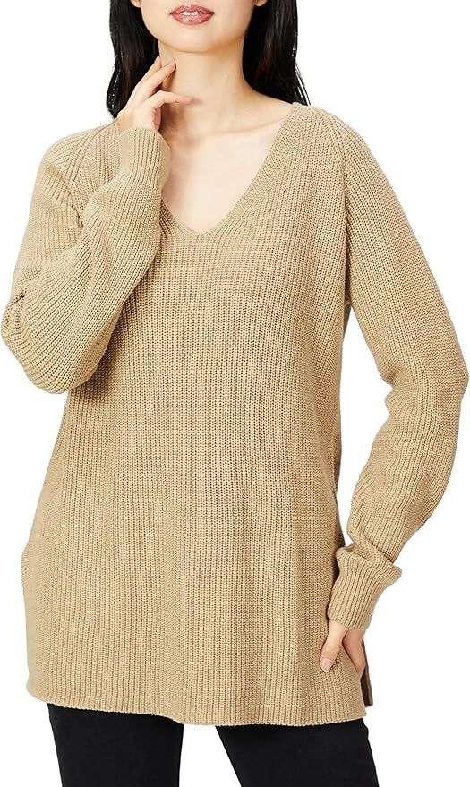 Goodthreads Women's Cotton Shaker Stitch Deep V-Neck Sweater | Amazon (US)