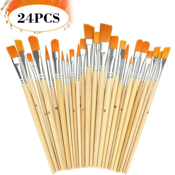 Acrylic Paint Brush Set, TSV 24 Pcs Nylon Hair Brushes for All Purpose Oil Watercolor Painting Mi... | Walmart (US)