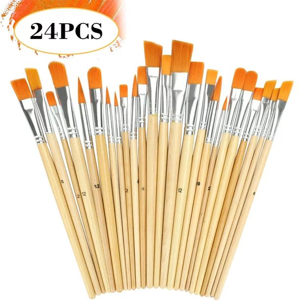 Acrylic Paint Brush Set, TSV 24 Pcs Nylon Hair Brushes for All Purpose Oil Watercolor Painting Mi... | Walmart (US)