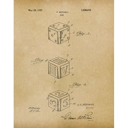 Original Dice Artwork Submitted In 1925 - Toys and Games - Patent Art Print | Walmart (US)