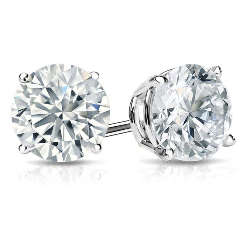 2 Carat Total Weight Round Lab Grown Diamond Stud Earrings in 14K White Gold, Push Back, F Color,... | Jomashop.com & JomaDeals.com
