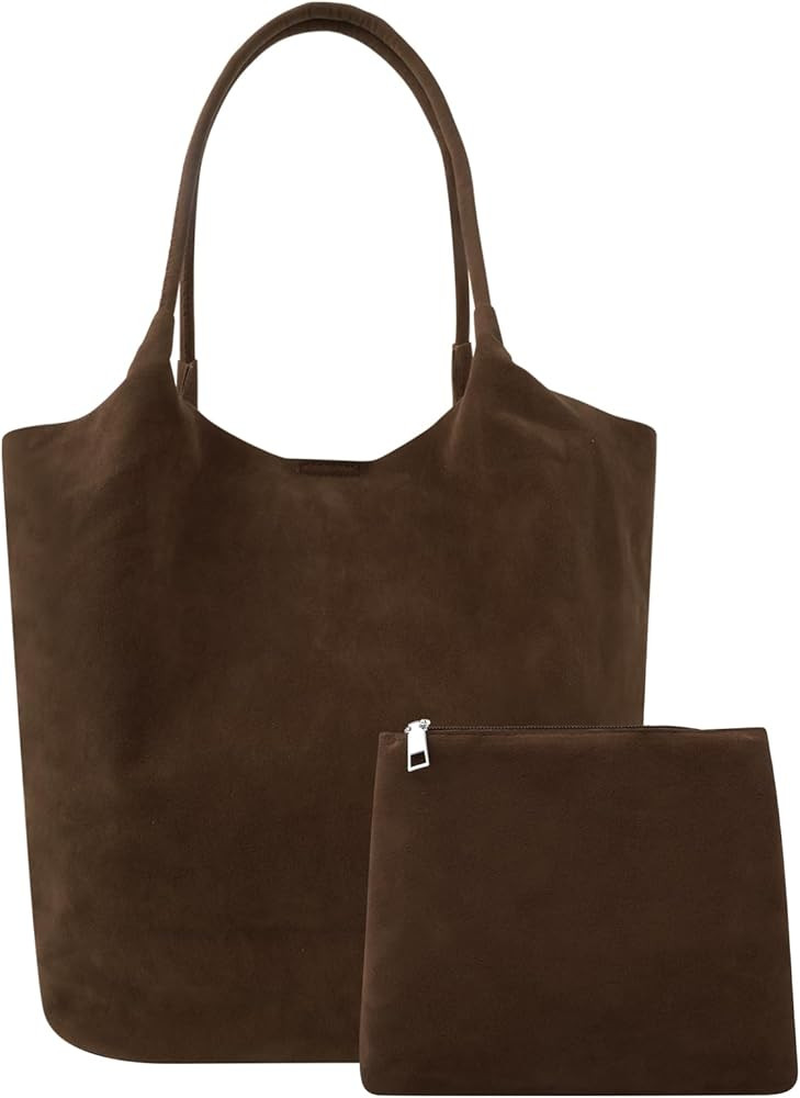 Suede Tote Bag for Women, Roomy Vintage Faux Leather Womens Hobo Handbag, Fashion Suede Purse Sho... | Amazon (US)