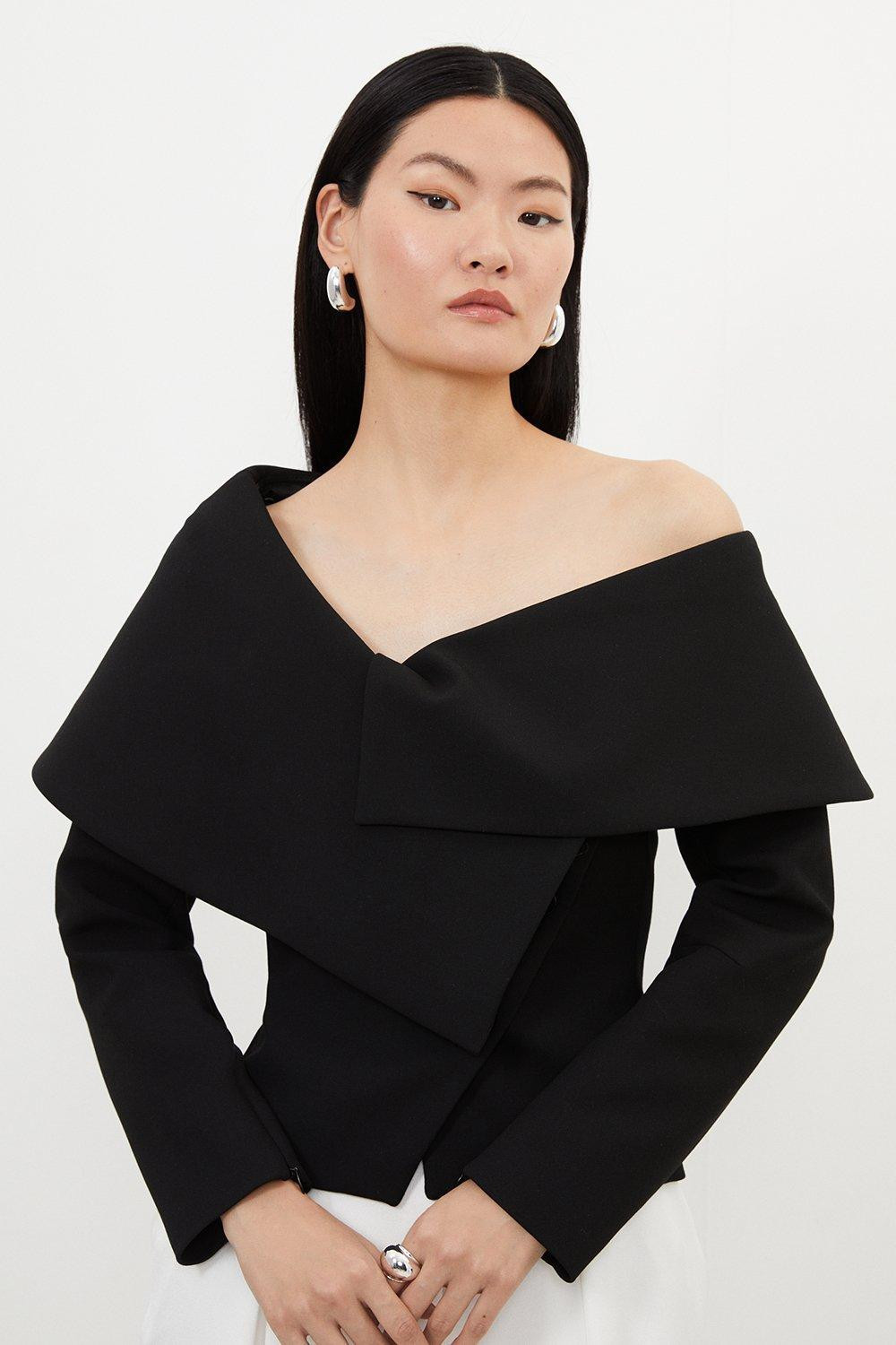 Compact Stretch Asymmetric Collar Tailored Blazer | Karen Millen UK + IE + DE + NL