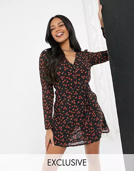 Missguided tea dress with long sleeves in floral print | ASOS (Global)