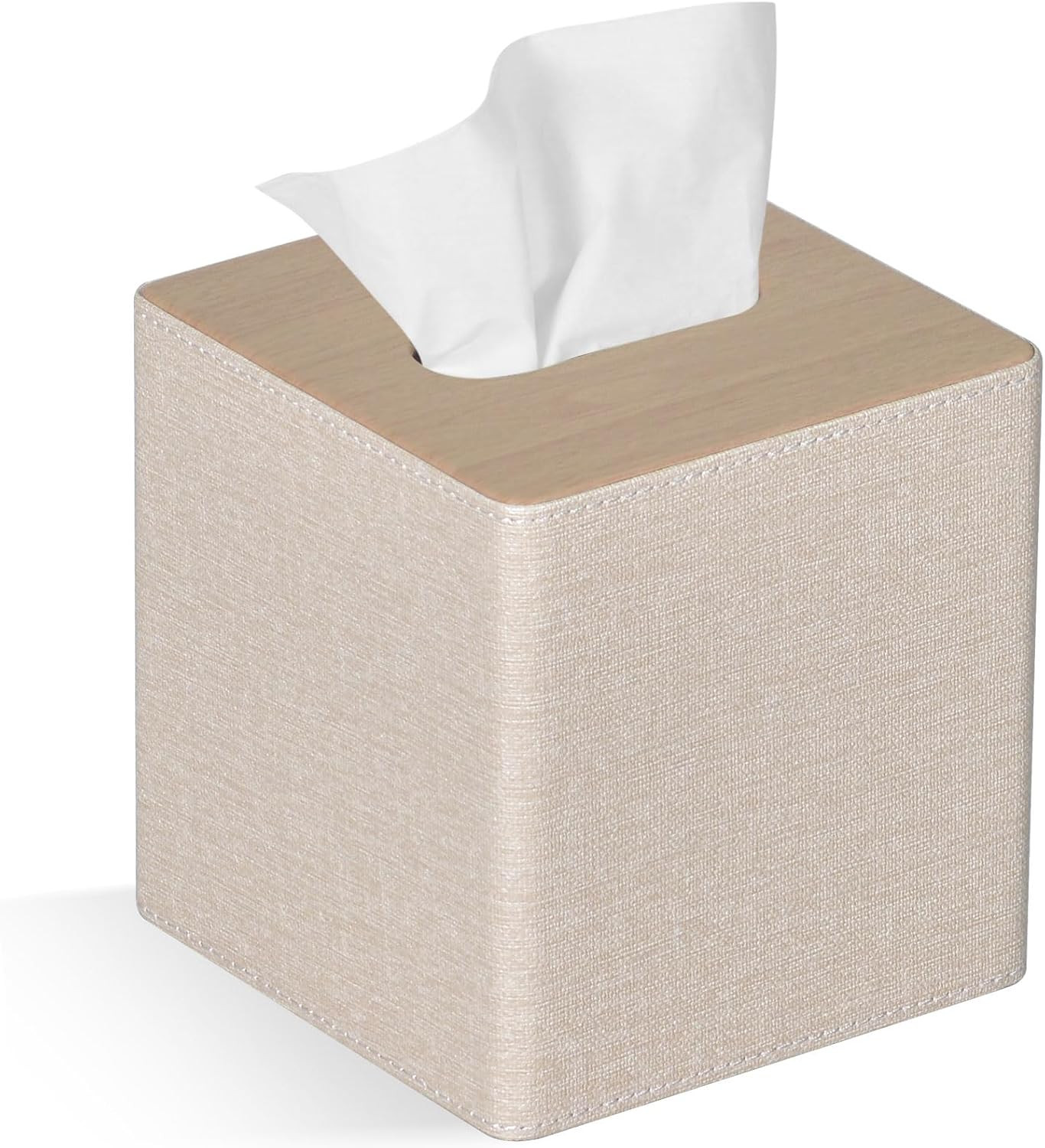 Tissue Box Cover Square PU Leather Facial Tissue Box Holder for Dresser Bathroom Decor (Beige) | Amazon (US)