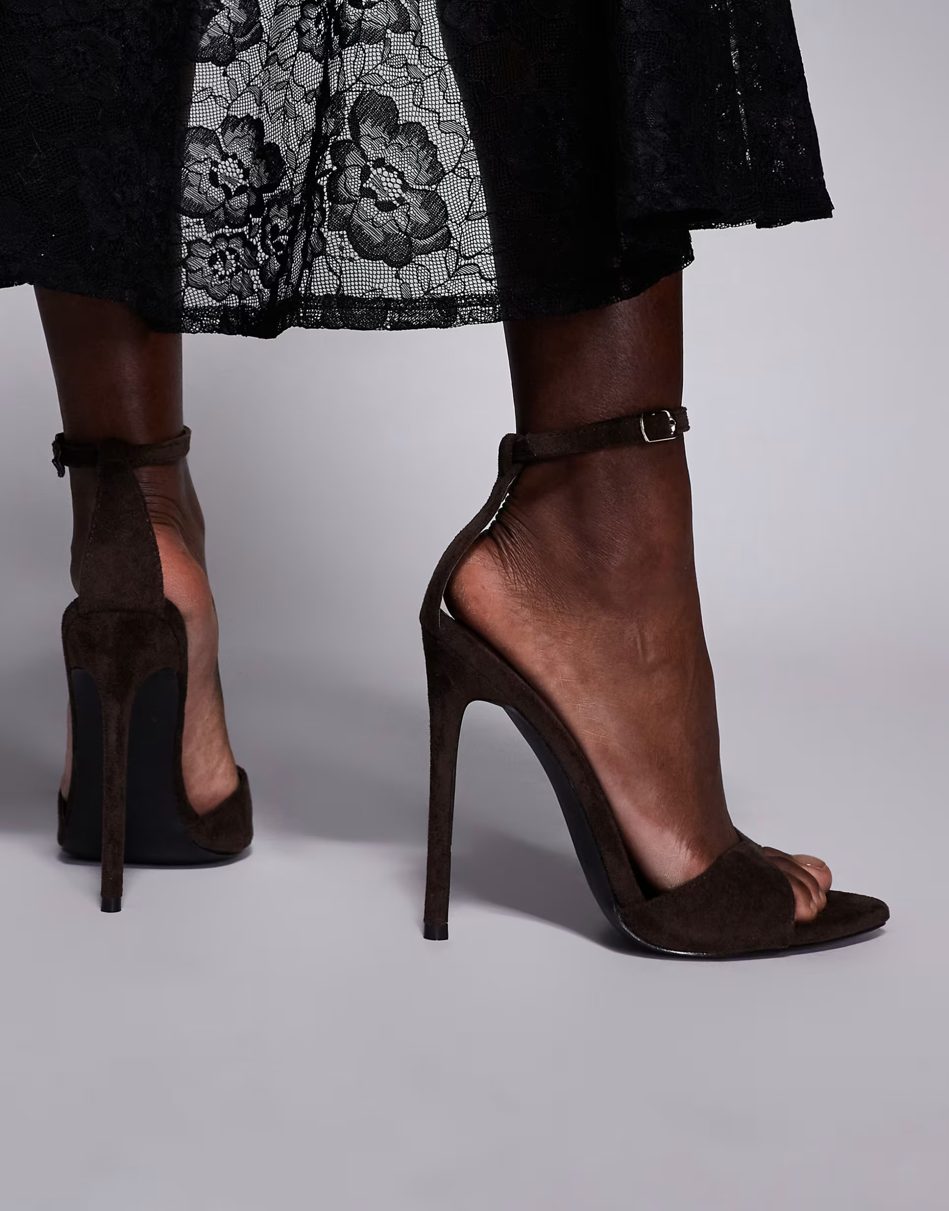 Simmi London Wide Fit Eavie heeled sandals in chocolate suedette | ASOS (Global)