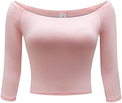 OThread & Co. Women's Off Shoulder 3/4 Sleeve Crop Top Comfy Basic Stretch Layer Shirt | Amazon (US)