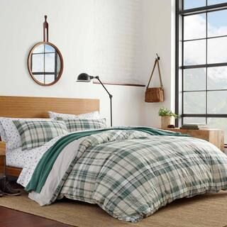 Timbers 2-Piece Green Plaid Cotton Twin Duvet Cover Set | The Home Depot