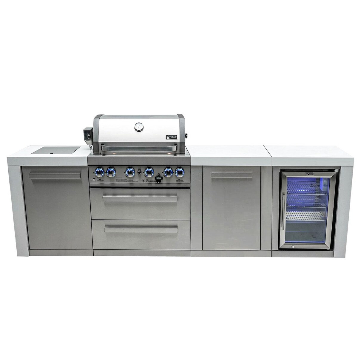 Mont Alpi Deluxe Series 9 Ft Natural Gas Outdoor Kitchen Island w/ Side Burner & Refrigerator (Sh... | BBQ Guys