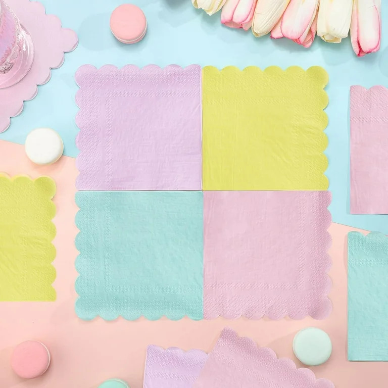 Pastel Napkins, Paper Napkin Scalloped Pastel Rainbow Disposable Colorful Napkin for Easter, Baby... | Walmart (US)
