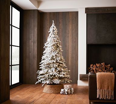 Pre-Lit Flocked Snow Pine Faux Christmas Tree | Pottery Barn (US)