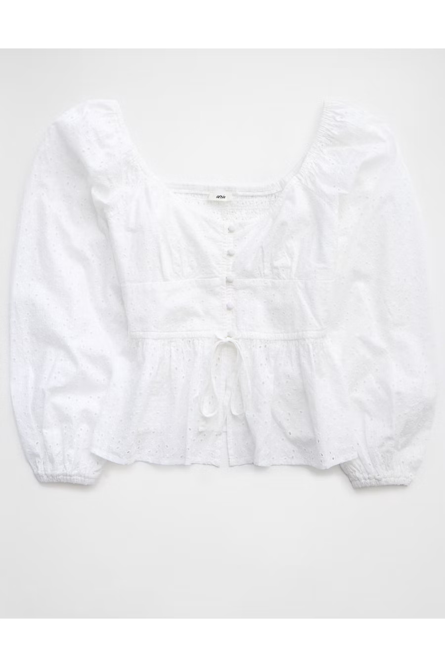 Aerie Long Sleeve Peplum Top Women's White XS | American Eagle Outfitters (US & CA)