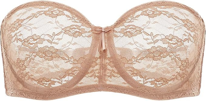 DOBREVA Women's No Padding Strapless Lace Bra Underwire Multiway See-Through | Amazon (US)