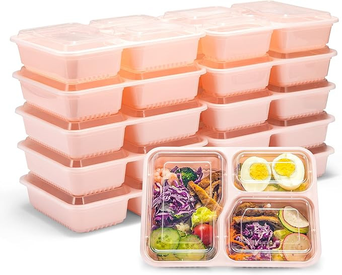 Glotoch Meal Prep Container 3 Compartment, 15 Packs 34 oz To Go Containers, Plastic Containers Wi... | Amazon (US)