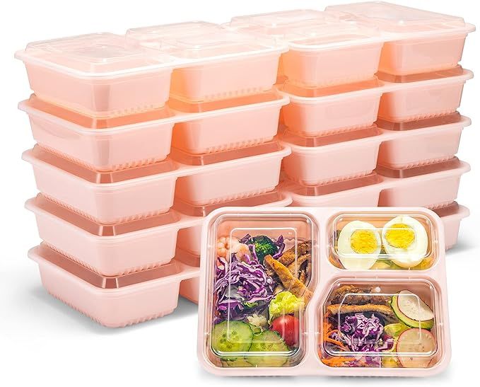 Glotoch Meal Prep Container 3 Compartment, 15 Packs 34 oz To Go Containers, Plastic Containers Wi... | Amazon (US)