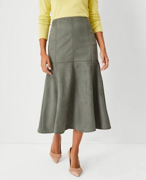 Faux Suede Flare Midi Skirt | Ann Taylor (US)