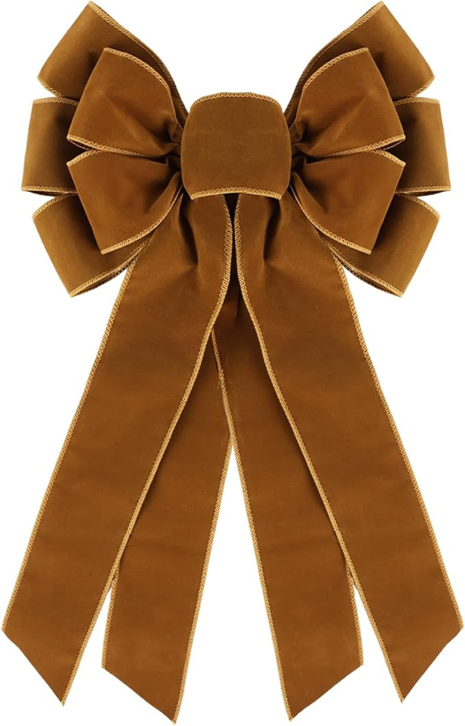 Large Brown Velvet Christmas Wreath Bow, 11 * 21" Xmas Premade Vintage Velvet Bow for Wreaths for... | Amazon (US)