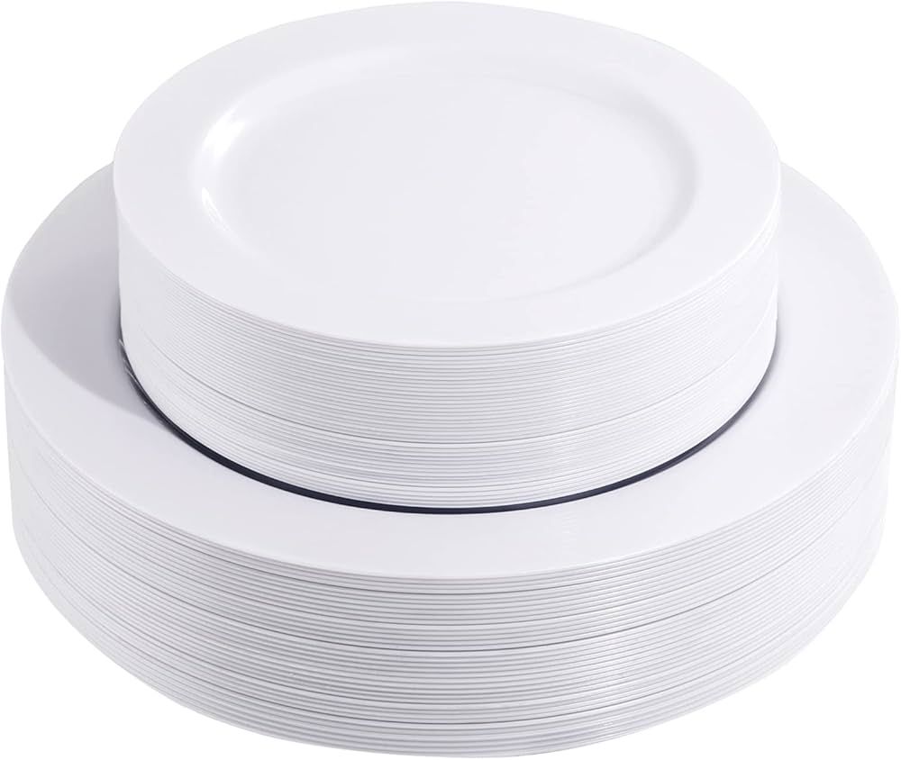 FLOWERCAT 60PCS White Plastic Plates - Heavy Duty White Disposable Plates for Party/Wedding - Inc... | Amazon (US)