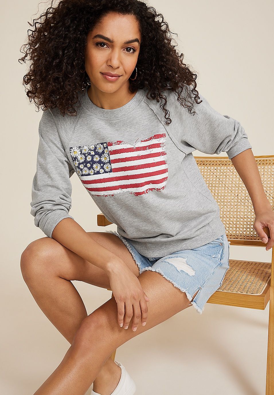 Floral American Flag Sweatshirt | Maurices
