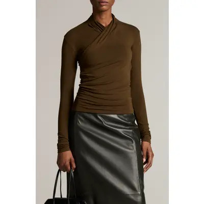 Vince Long Sleeve Knit Wrap Top in Black at Nordstrom, Size Medium | Nordstrom
