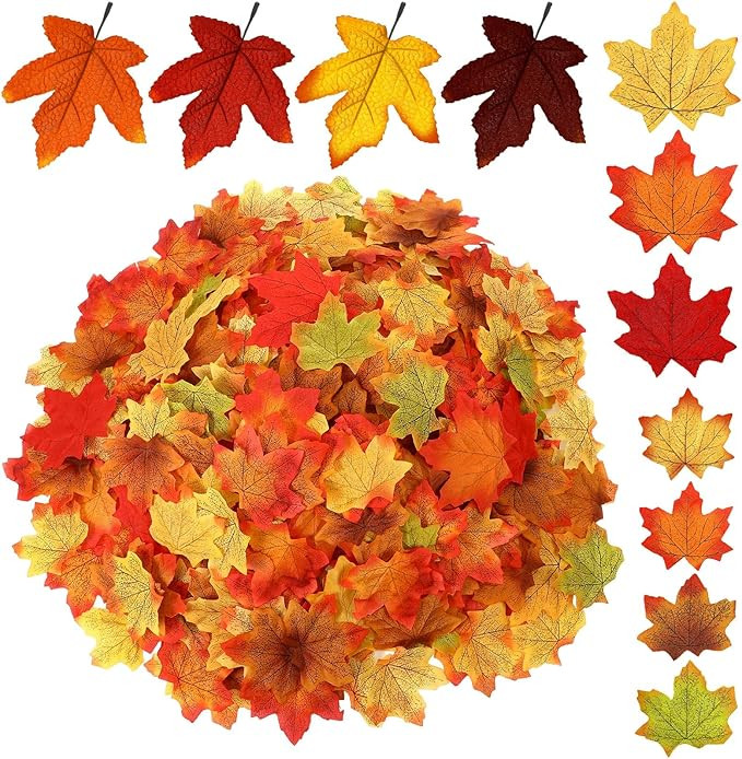 Zeyune 1100 Pcs Fall Artificial Maple Leaves Faux Fall Leaves Fake Thanksgiving Autumn Leaf Weddi... | Amazon (US)