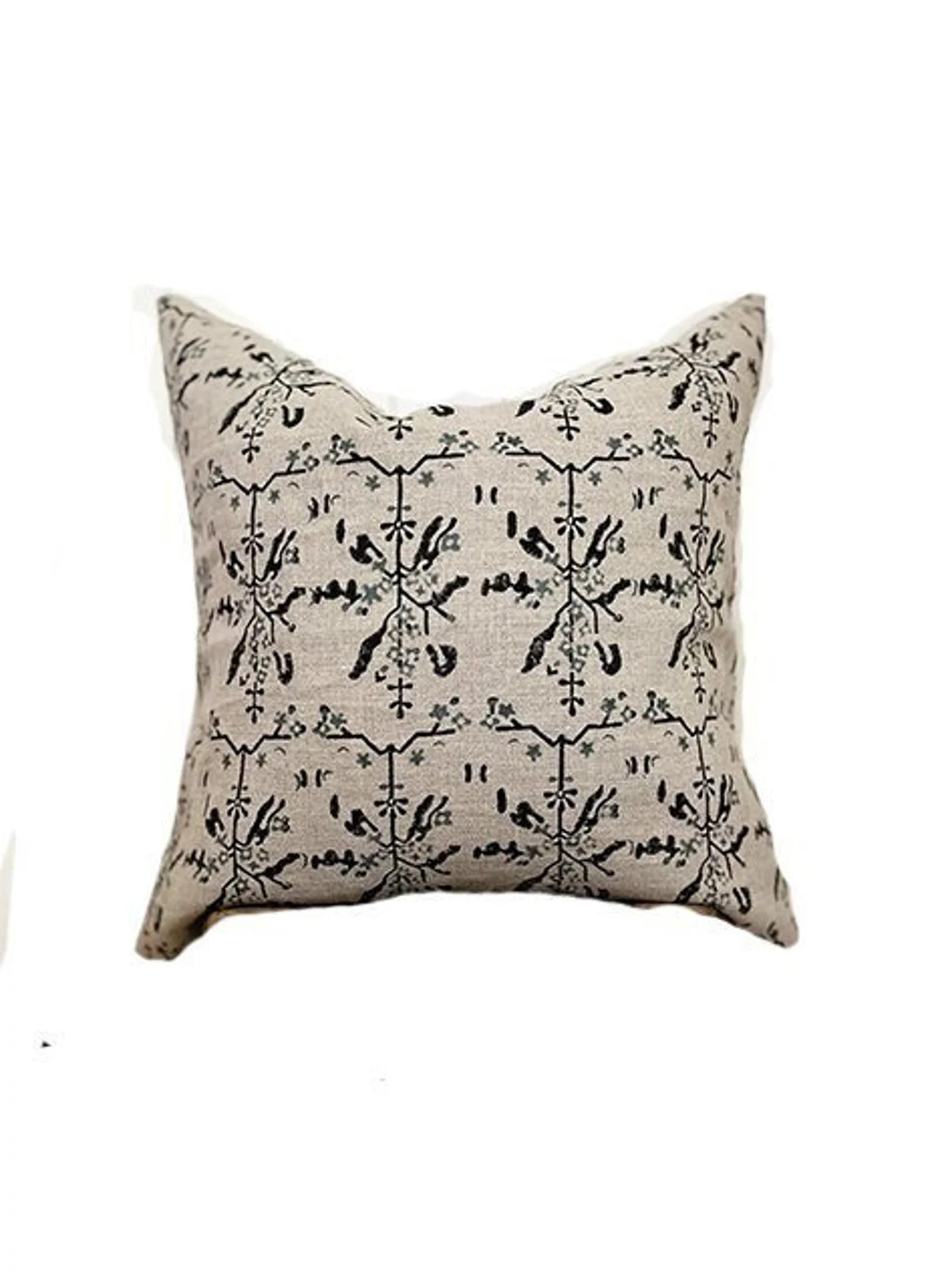 Nina hand blocked pattern pillow cover / 100% linen block print throw pillow / Natural linen bloc... | Etsy (US)