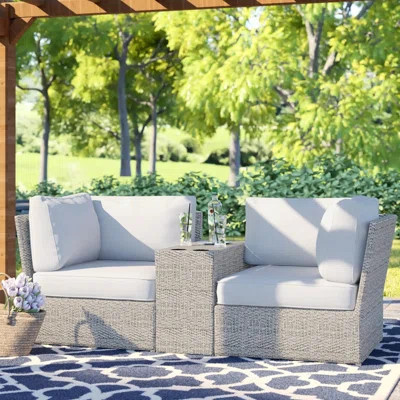 3 Outdoor Seating For Patio, With Gray Cushions And Removable Covers, Side Table Built-in Cup Holders, Comfortable 2 Patio Group, 6 Cushions, Weather- | Wayfair North America