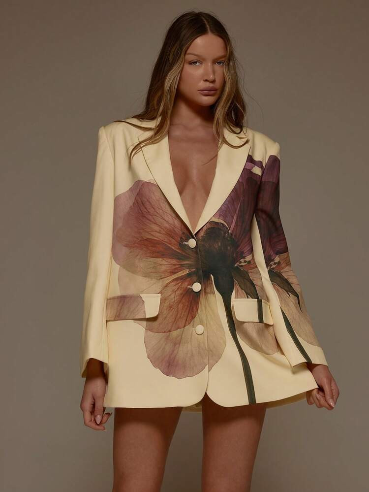 MUSERA Oversized Floral Print Blazer Dress Valentines Sexy Cute Party Romantic Night Out Occasion Winter Vacation Spring Summer Vacation Elegant Holiday | SHEIN