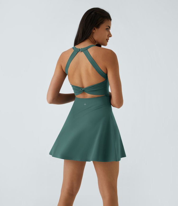 SoftlyZero\u2122 Airy Backless Twisted Flare Low Support Dance Active Dress-Longer Length-Easy Pe... | HALARA