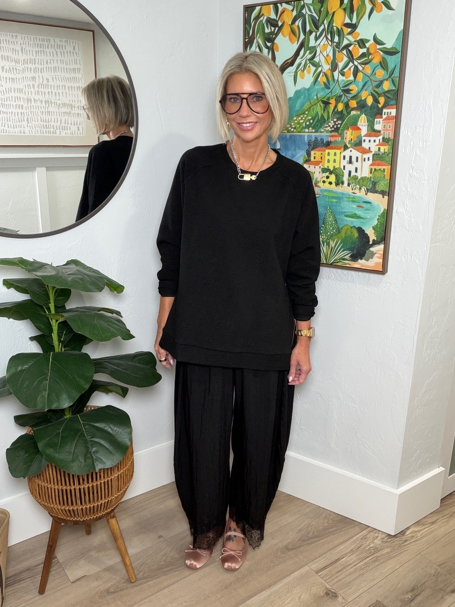 I think you’ll be seeing this outfit a lot this fall! It’s comfortable and still looks like you put some effort in! 👏🏼👏🏼

This tunic top from Anrabess found on Amazon is a nice quality thicker material featuring a split hem with gold zipper on each side. I’m wearing a small. 
My pants are also from Amazon. You know what they say, if you like it, but it every color 😂😂 I now have 3 pair! They’re comfortable, silky, and stylish with the lace hem. I’m wearing a small. 
My flats are from Target! I would recommend sizing down.

#LTKgrwm #LTKootd #LTKOver40