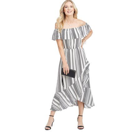 maurices Off the Shoulder Maxi Dress - Women’s Ruffled Stripe Print | Walmart (US)