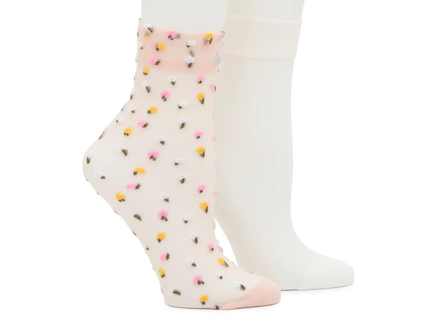 Steve Madden Rose Sheer Crew Socks 2 Pack | Women's | Off White/Multicolor | Size One Size | Socks | Ankle | Novelty | DSW
