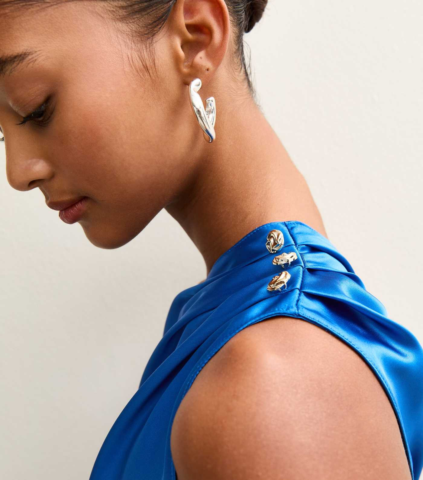 Bright Blue Satin One Shoulder Tie Waist Midi Dress | New Look | New Look (UK)