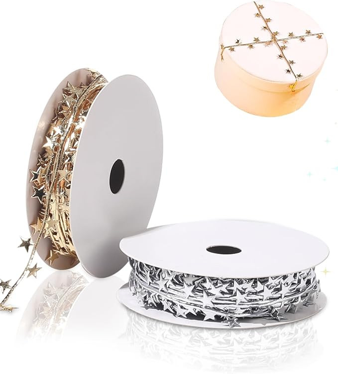 2 Rolls 20 Yards Sparkly Star Embossed Ribbons Glitter Sewing Lace Trims Ribbon Satin Fabric DIY ... | Amazon (US)