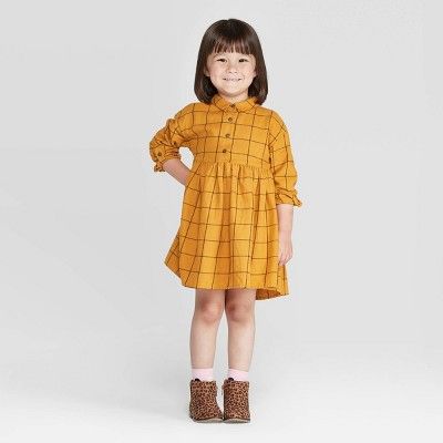 Toddler Girls' Grid Flannel Dress - art class™ Gold | Target