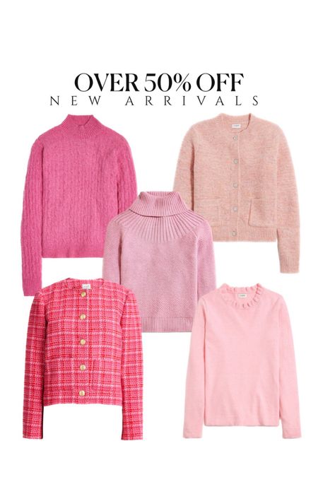 Pretty pink sweaters and jackets on major sale! 💗 lady jacket, tweed rhinestone button cardigan pink ruffle turtleneck Jcrew sale 

#LTKCyberWeek #LTKsalealert #LTKfindsunder50