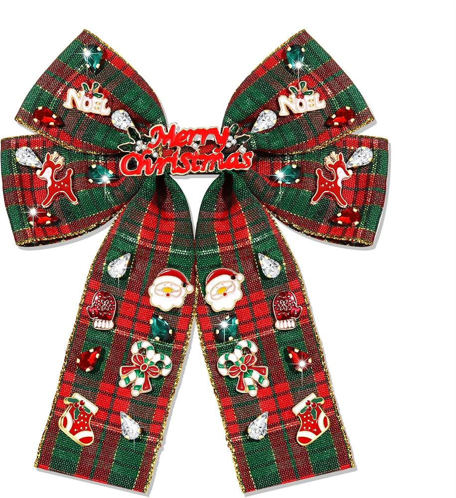 Christmas Hair Bows for Women Xmas Bow Reindeer Tree Hair Bow Clips Satin Plaid Red Green Hair Bo... | Amazon (US)
