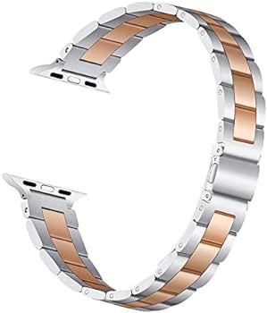 MNBVCXZ Compatible with Apple Watch Band 40mm 38mm 41mm Stainless Steel Metal Silver Rose Gold Re... | Amazon (US)