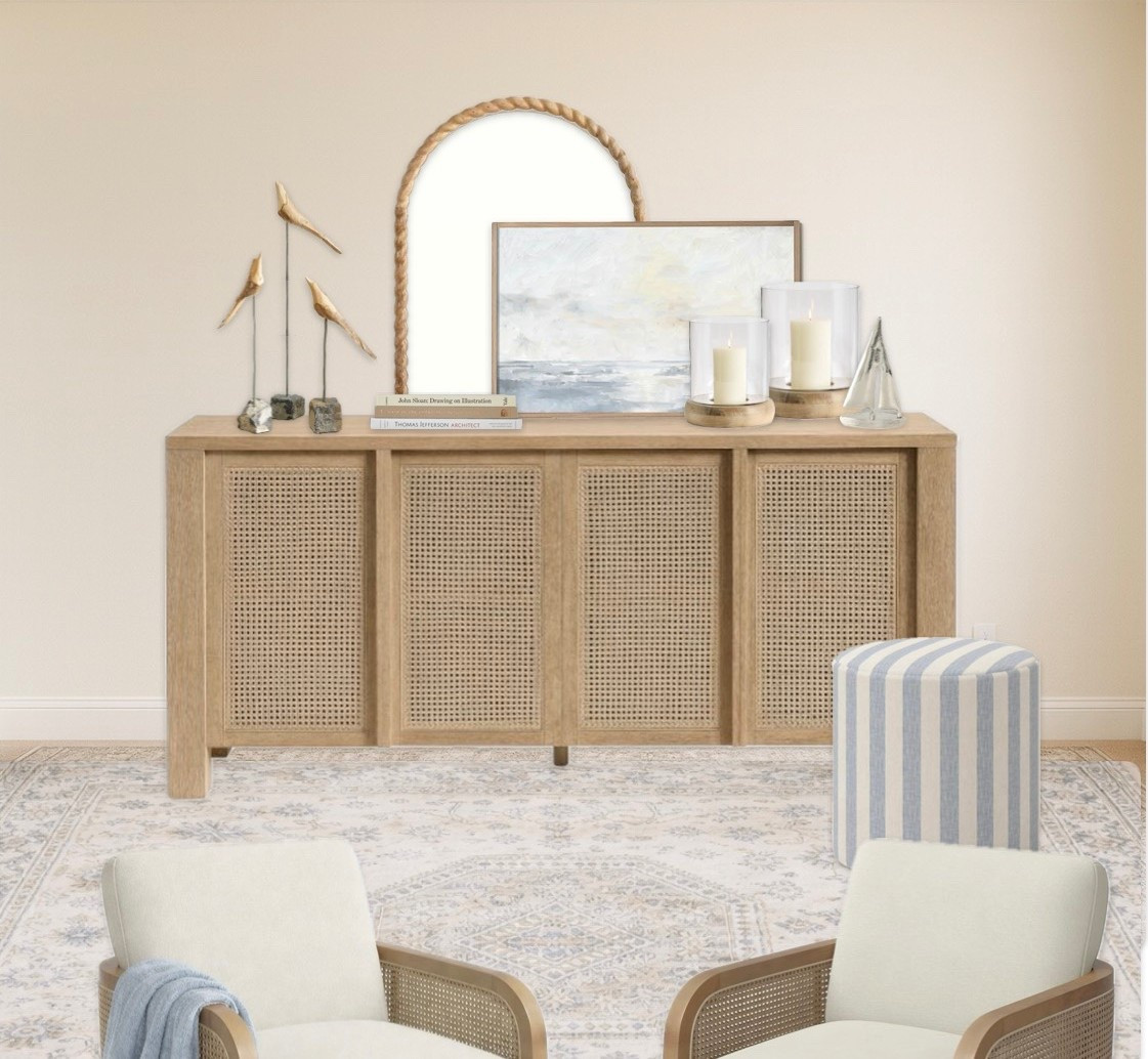Coastal styling done right 🤍
This cane credenza moment is giving relaxed coastal, Nancy Meyers energy layered neutrals, warm wood tones, and soft blue accents that feel timeless, not trendy. Perfect for a home office, entryway, or dining room sideboard.

🌾 Natural textures
🌊 Soft coastal palette
🏡 Elevated everyday styling

🔗 Shop every detail through my LTK

#LTKhome #CoastalDecor #NeutralDecor #CaneFurniture #HomeOfficeInspo #CredenzaStyling #CoastalInteriors #OrganicCoastal #TimelessDesign #InteriorDetails
