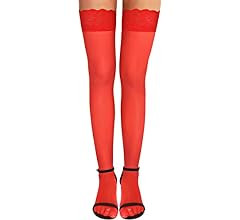 RSLOVE Women's Lace Top Thigh High Sheer Stockings Antiskid Silicone Ultra Shimmery Pantyhose | Amazon (US)