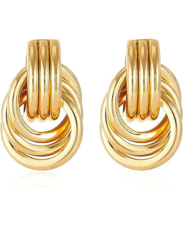 14K Gold Knot Earrings for Women Gold Silver Earrings Heart Link Drop Dangle Earring Chunky Gold ... | Amazon (US)