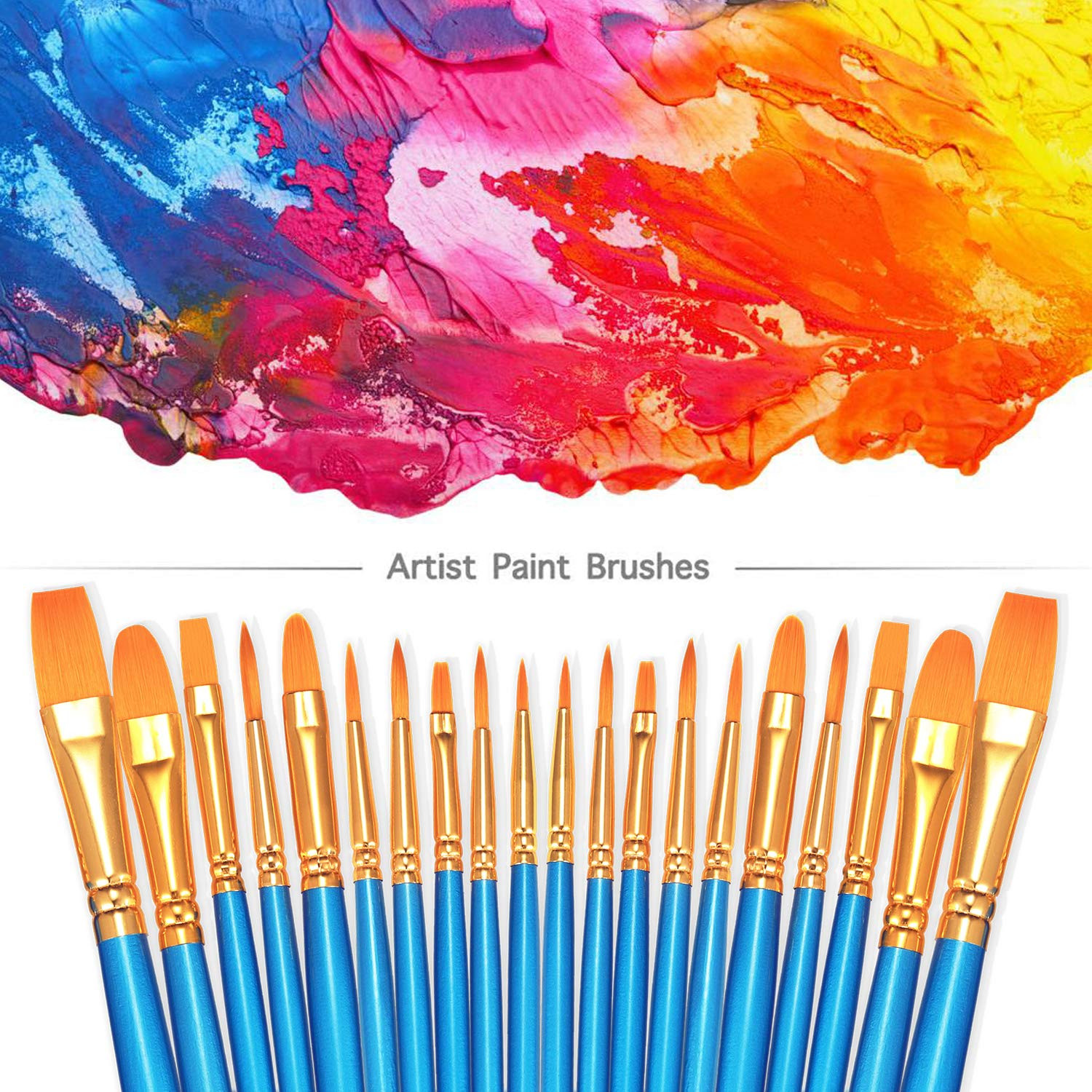 BOSOBO Paint Brushes Set, 2 Pack 20 Pcs Round-Pointed Tip Nylon Hair Artist Acrylic Paint Brushes... | Amazon (US)