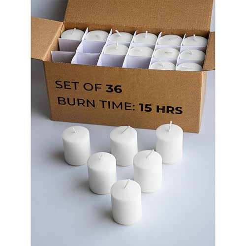CANDWAX Unscented White Votive Candles Set of 36 - Clean-Burning, Long-Lasting 15 Hour Burn - Ideal for Weddings, Home Décor, Spa, Events - Bulk Value for Versatile Use | Amazon (US)