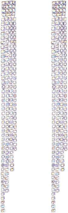 FOCALOOK Silver Elegant Rhinestone Crystal Bridal Chandelier Long Tassels Dangle Earrings for Wed... | Amazon (US)