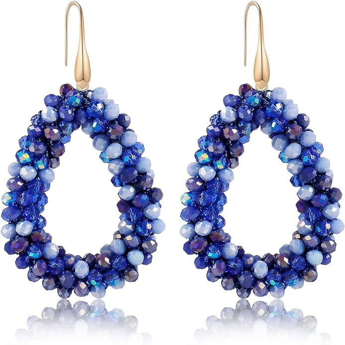 A Golden Cloud Colorful Beaded Hoop Dangle Earrings For Women Statement Boho Summer Beach Teardro... | Amazon (US)