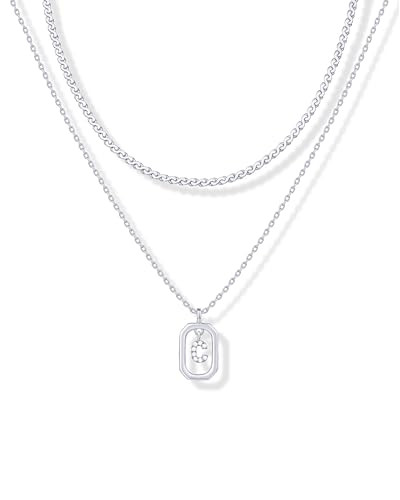 PAVOI 14K Gold Plated Cubic Zirconia Letter Pendant Layered Necklace | Framed Initial Letter Cabl... | Amazon (US)