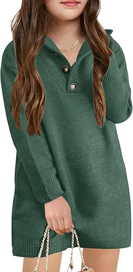 Meikulo Girls Sweater Dress Long Sleeve Knitted Button Up Dress Kids Pullover Fall Dresses 5-14 Y... | Amazon (US)