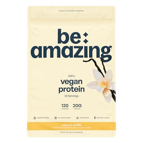 BE AMAZING Vegan Protein Powder, Natural Vanilla, 20g Plant Based Protein with Prebiotic Fiber, Low Carb, Dairy and Gluten Free Shake Mix, No Added Sugar, 29.3 oz, 25 Servings | Amazon (US)